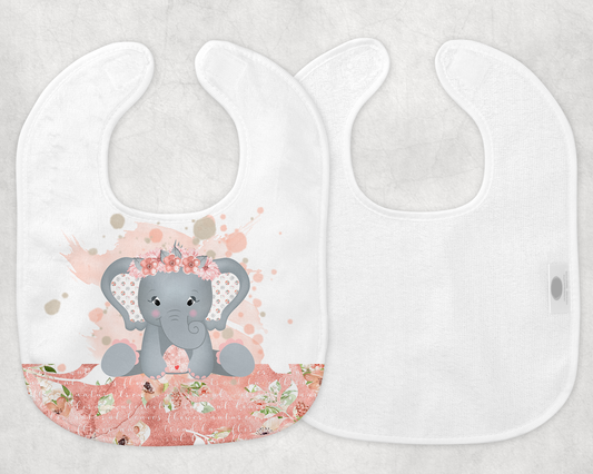 Baby Girl Elephant And Flowers Baby Bib
