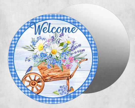 A Flower  Welcome Round Aluminum Sign 8"